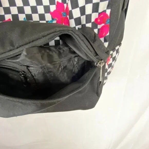 Vans Off the‎ wall Black White Checkered Hibiscus flower Print BackPack. - Picture 7 of 11